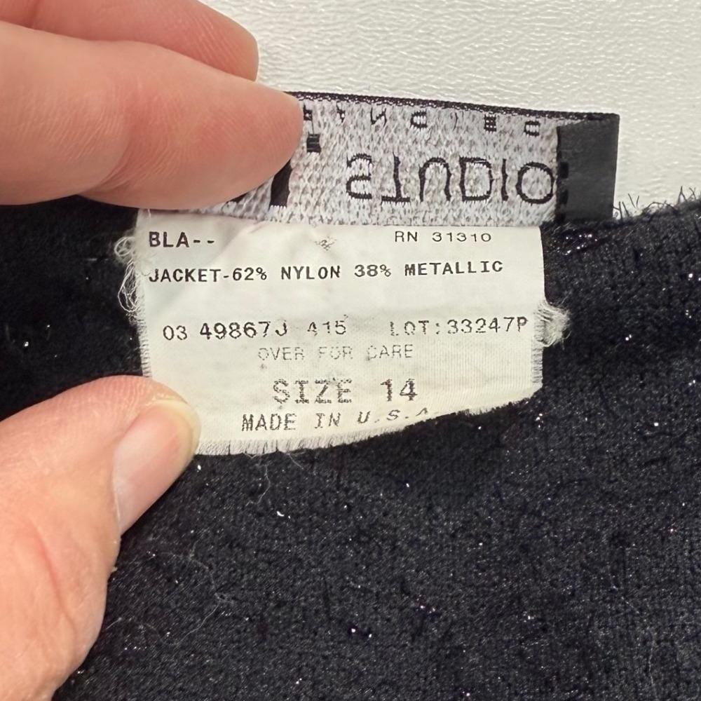 Vintage Womens Sz 14 Black Metallic Sweater Cardigan‎ I.N. Studio San Francisco - Picture 7 of 10